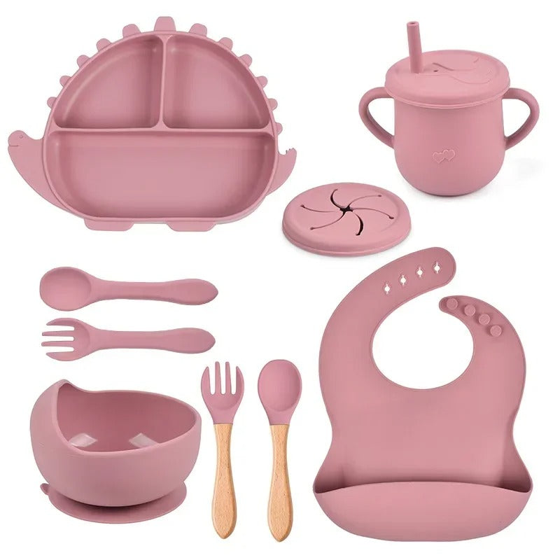 Assiette-bebe-babydino-rose-fonce